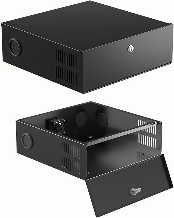 15.5 x 15.5 x 5.5 Inch Heavy Duty DVR Lock Box - DVR Security Lock Box with AC Fan and Removable Lid - 18 Gauge Storage Locker for DVR Equipment and Security Camera Enclosure