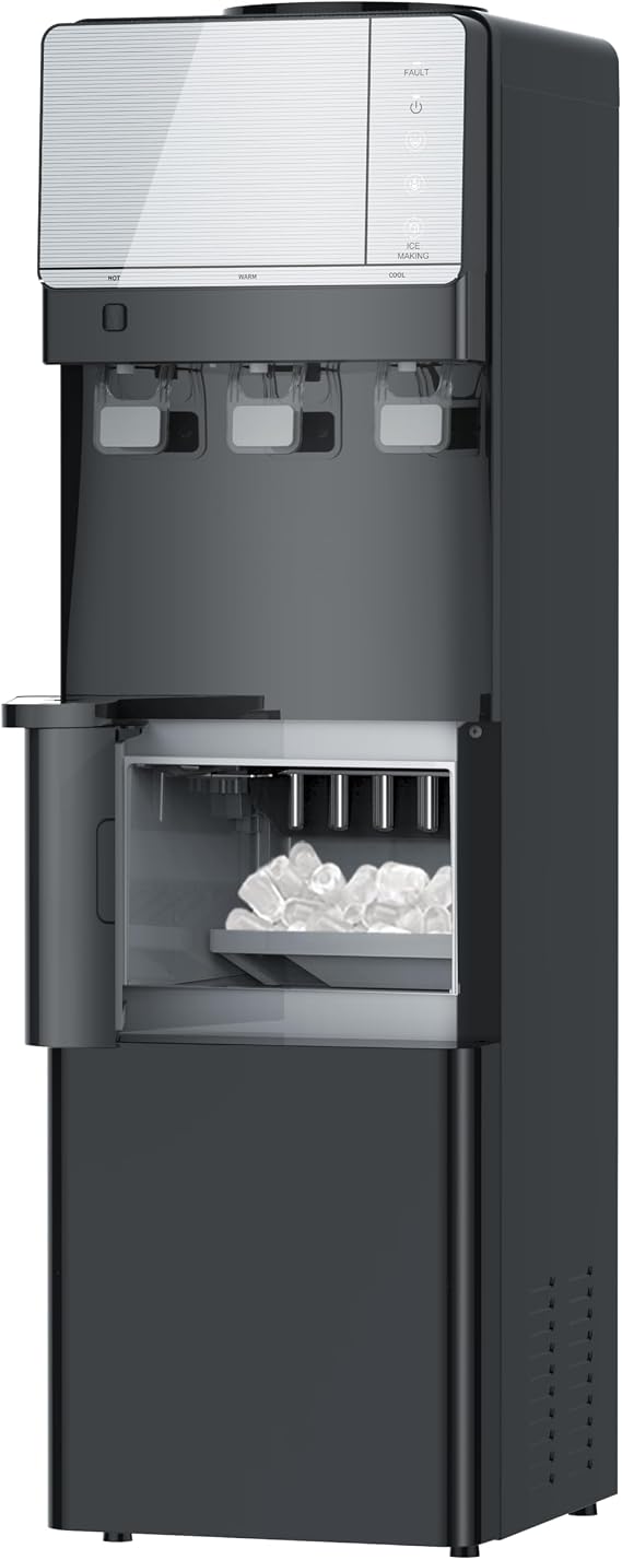 IKT 3 in 1 Water Cooler Dispenser with Ice Maker for 5 Gallon Bottle 27 lbs in 24 hrs 3 Temperature Night Light Perfect for Home Office Black
