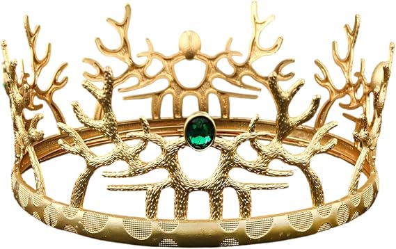 King Crown Medieval Retro Antler Round Crown For Wedding Birthday Pageant Cosplay Party Halloween (Gold With Green Stone)
