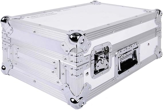 DEEJAY LED Fly Drive DJ Coffin Case For Two Turntables In Standard Style Position Plus Holds One DJM-S9 Mixer with Laptop Shelf w/Low Profile Wheels In White - TBHTTDJMS9WSTLTW