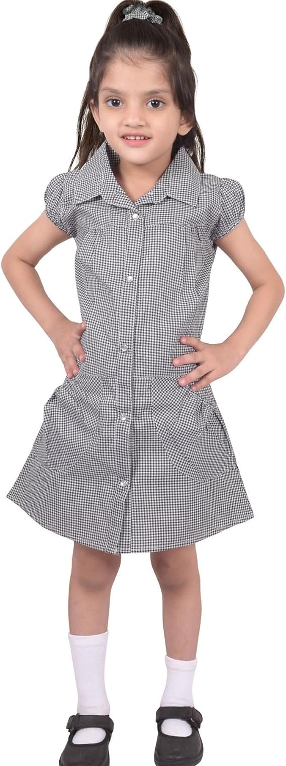 A2Z 4 Kids Girls School Uniform Pleated Gingham Checked Summer Dress with Bobble Age 3-14 Years