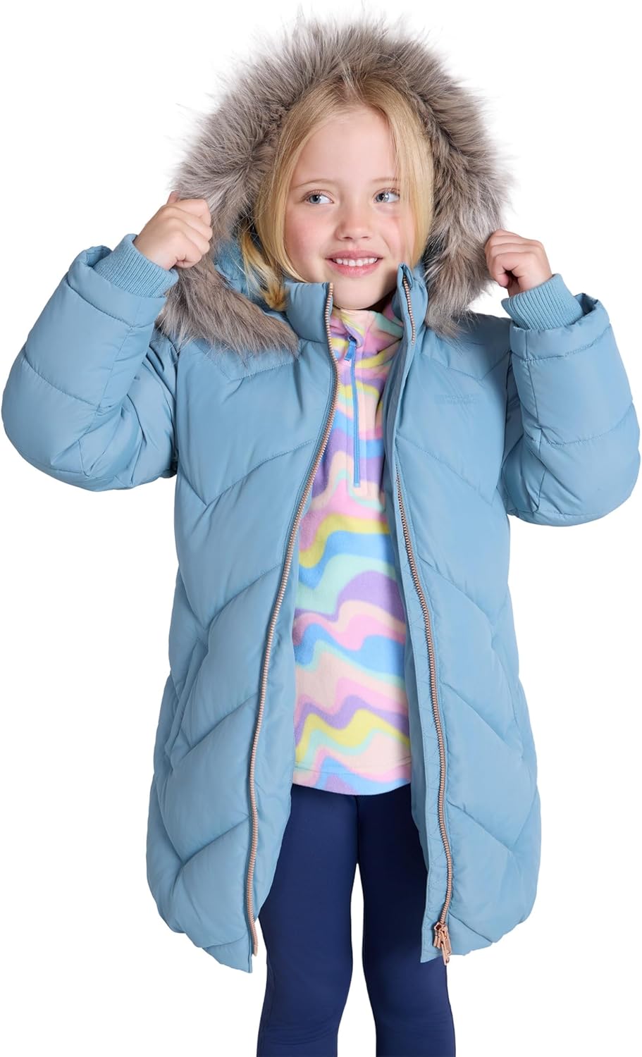 Mountain Warehouse Galaxy Fleece Lined Kids Padded Jacket - Water Resistant Puffer Coat with Faux Fur Hood, Girls &amp; Boys - For Autumn, Winter, Travelling, Hiking