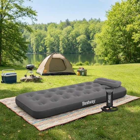 Bestway Single Single Inflatable Bed + Hand Pump and Pillow 185x76x22cm 671GY BW142