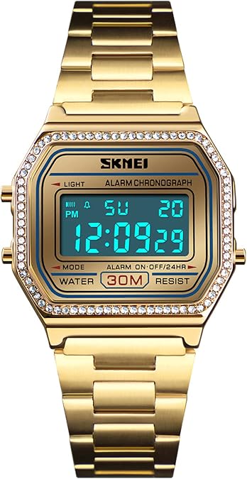 FANMIS Classic Unisex Military Digital Multifunction Sports Watch Square Face Waterproof Electronic Led Watch Stainless Steel Band Business Watches for Women's Men's