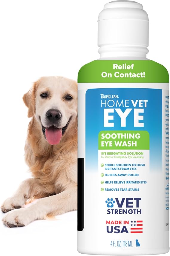 TropiClean HomeVet Dog Eye Drops, Soothing Eye Wash, USA Made, 4oz