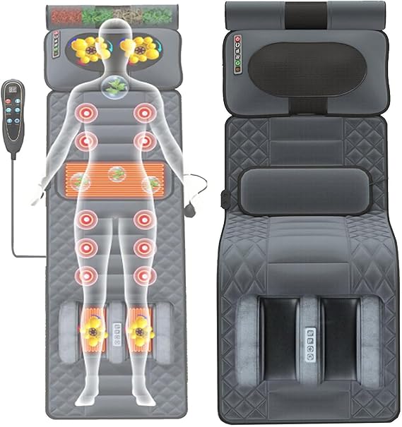 Full Body Massage Mat with Heat 20 Heads Vibrating Massage Mattress Pad Multifunctional Electric Heated Massage Chair Back Pad for Back Lumbar Leg Pain ReliefFoldable Storage