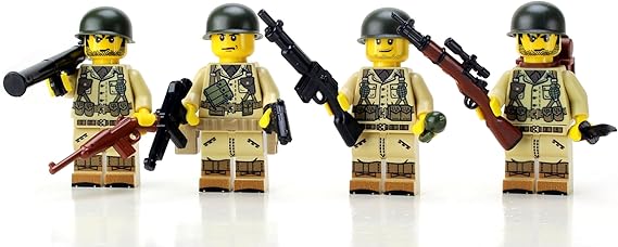 Battle Brick 1.6 Inches Tall Collectible US Army WW2 Tan Soldiers Complete Squad Collectible Minifigures | Genuine Military Minifig | Printed in the USA | Great Gift for Teen to Adult AFOL
