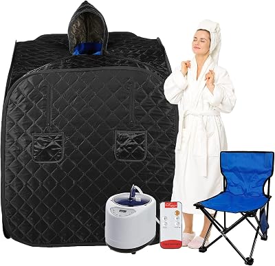 VARIPOWDER Portable Steam Sauna for Home Spa, Sauna Tent with Steamer Generator 2.6L 1000W Foldable Saunas Box, 90 Minute Timer, Chair, Remote Control IncludedBlack