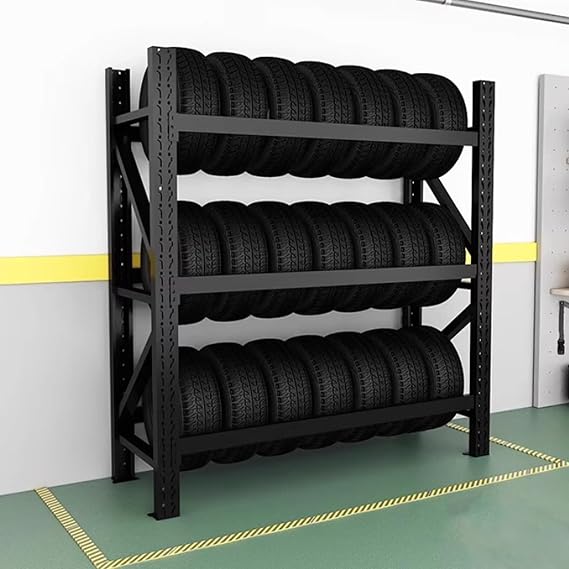 Metal Car Tire Rack Racks for Warehouse Storage, Trucks Tire Stand Large Loading Capacity Tyre Rack, Wheel Rim Tire Storage Rack(Color:Black,Size:150x60x200cm/59.1x23.6x78.7in)