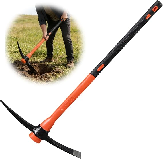 HOSKO Pick Axe for Digging,34" Mattock Rock Pick Hammer Pickaxe for Gardening Landscaping Tools with Comfortable Handle Digging Tools for Hard Ground with Heavy Duty Pickaxe Blade.
