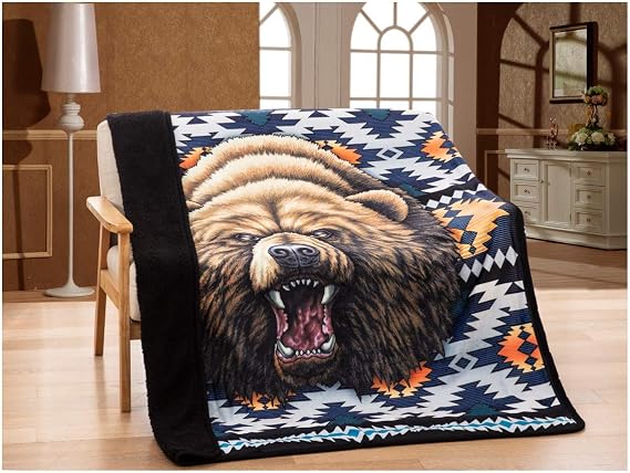 Designs Licensed Throw Blanket with Sherpa Lining 50"x60" (Bear Tribal)