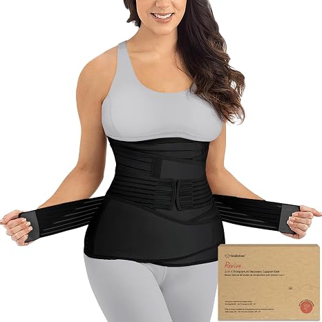 3 in 1 Postpartum Belly Support Recovery Wrap Band (Midnight Black, XL)