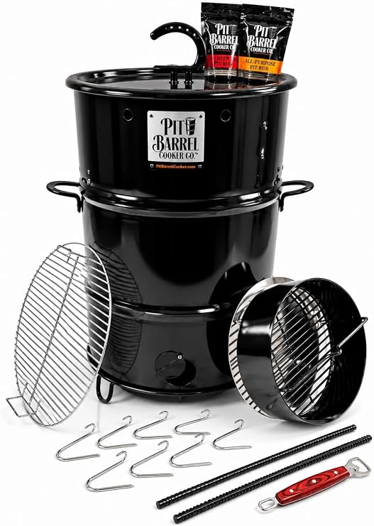 Pit Barrel Cooker Classic Package - 18.5 Inch Drum Smoker | Porcelain Coated Steel BBQ Grill | Includes 8 Hooks, 2 Hanging Rods, Grill Grate and More