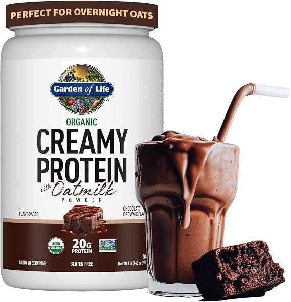 Garden of Life Creamy Plant Protein + Oat Milk Powder, Chocolate Brownie | Chocolate Flavor Vegan Protein Powder - Plant Based, Prebiotics & Probiotics, Gluten-Free, Non-GMO, 2 LBS