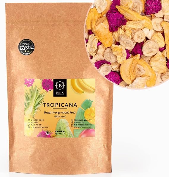 BRIX Freeze Dried Tropicana Fruit | 100% Natural Dried Tropical Fruit Mixture 140g | Great Taste Award Dried Fruit | Non-GMO, Gluten Free, Vegan
