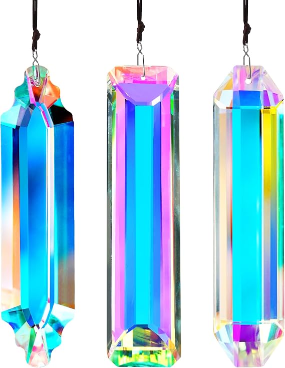 YU FENG 3 Pack Crystal Suncatcher Prism, Window Hanging Rainbow Maker | 5'' Rectangle AB Colored Crystal Stick Prisms, Garden Hanging Ornament, Sun Catcher Decor, Christmas Tree Decoration