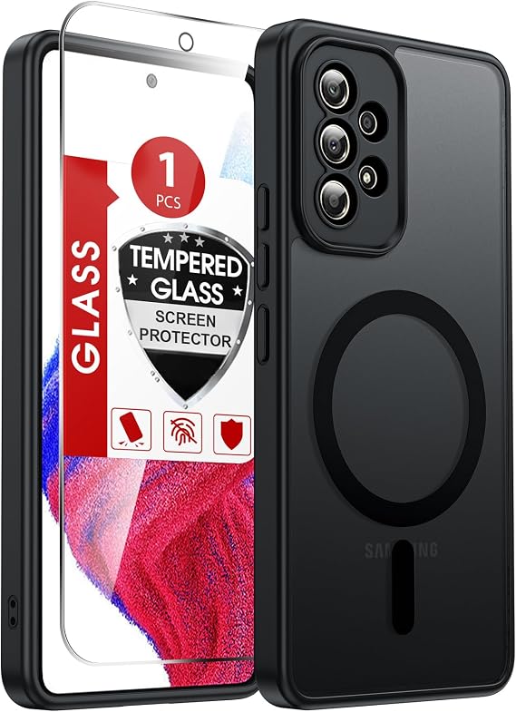 LeYi for Samsung Galaxy A53-5G Phone Case: Samsung A53 Phone Case Galaxya53 Magnetic with Screen Protector, Protective para Unlocked Galaxy A 53 Android Desbloqueados Sansun S53 Cell New Cover, Black