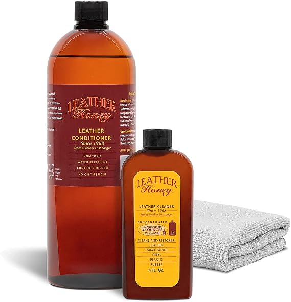 Leather Honey Complete Leather Care Kit Including 4 oz Cleaner, 32 oz Conditioner and Applicator Cloth for use on Leather Apparel, Furniture, Auto Interiors, Shoes, Bags and Accessories