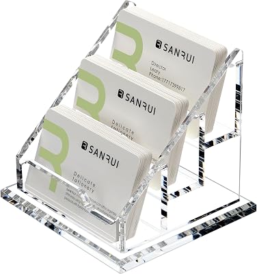 YUXUN Business Card Holder Box One-Piece 3.52 Name Card Organizer, Clear Desk Storage Display for Name Cards, Credit Cards -3 Slot 3 Tier 1 Pack3 slot-H