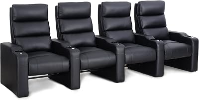 Octane Seating Victory ZR550 Home Cinema Chairs - Black Bonded Leather - Accessory Dock - Row of 4 Movie Chairs