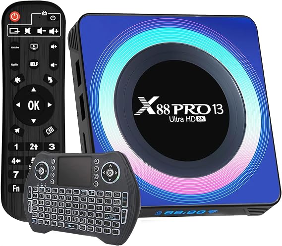 Android 13.0 TV Box 4GB RAM 32GB ROM with Mini Wireless Keyboard 4K TV Box | with Quad-Core RK3528 Chip Android Box Support 6K 8K HD 3D WiFi6 5GHz/2.4GHz Dual WiFi USB 3.0 Bluetooth 5.0 Smart Box for TV