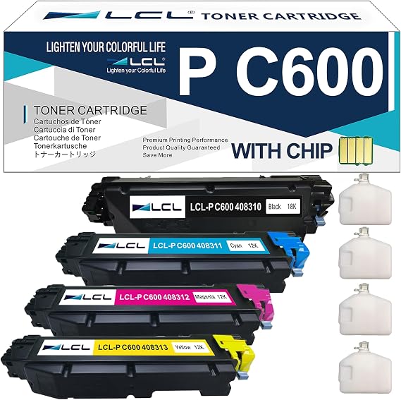 LCL Compatible P C600 PC600 High-Yield Toner Cartridge Replacement for Ricoh 408310 408311 408312 408313 Toner Works with Ricoh P C600 Printer (4-Pack KCMY)
