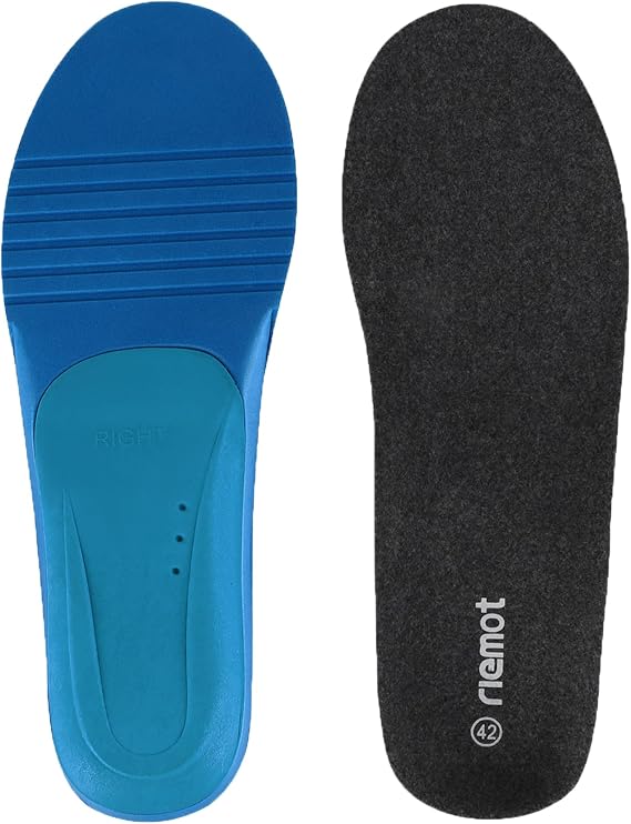 riemot Merino Wool Felt Insoles for Men Women, Cushioned Arch Support Shoe Inserts Relieve Foot Pains, Sport Insole Replacement Inserts for Boots Sneakers Grey EU 39