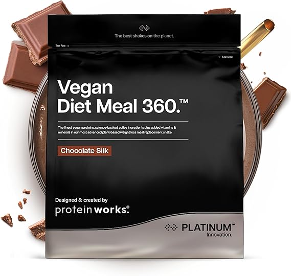Protein Works | Vegan Diet Meal 360 - Platinum, Chocolate Silk, 1kg | Advanced Vegan Protein Meal Replacement, Tri-Protein Blend, Probiotics, Green Tea, MCTs, Nutritionally Complete, 16 Meals