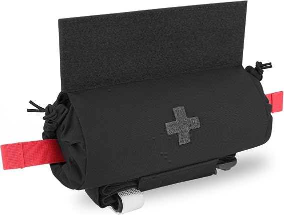 PETAC GEAR Tactical First Aid Drop Dump Pouch, Micro Medical Trauma Roll Up Drop Pouch EMT IFAK Sub Abdominal Carrying Bag with Hook-N-Loop(Black)