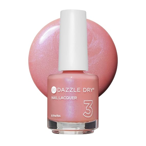 Dazzle Dry Nail Lacquer, Step 3 Milky Way (0.5 fl oz) | An Iridescent Seashell Pink Semi-Sheer Shimmer Finish Quick-Dry