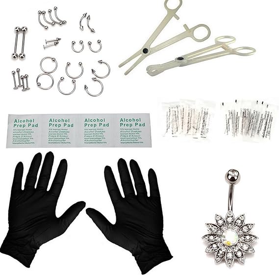 Beaute Professional Piercing Set - 41Pc Nose Piercing Kit, Stainless Steel 14G & 16G Nose Ring Studs, Sliver Color