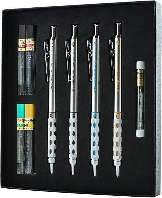 Pentel Arts GraphGear 1000 Mechanical Pencil Premium Gift Set with Refill Leads & Erasers (PG1000BXSET)
