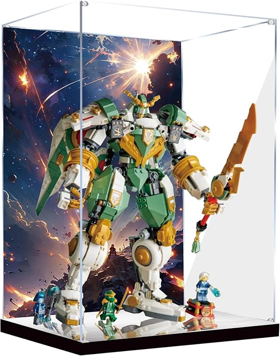 Acrylic Display Case for Lego 71860 Lloyd's Titan Mech Building Set, Dustproof Transparent Box - Only Display Case, Display Box Compatible with Lego 71860 (Back Spray+Mirror B)