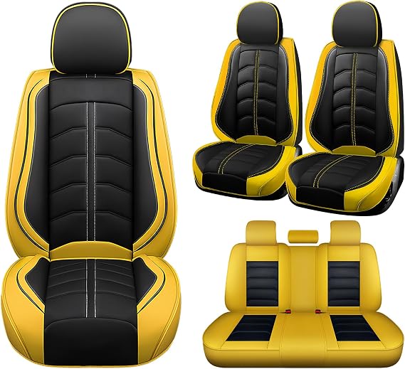 Seat Cover for Volkswagen Atlas Cross Sport 2020-2024, Durable Waterproof Sports Seat Cover,Premium Leather Seat Protector(5 Seats Standard, Black Yellow)