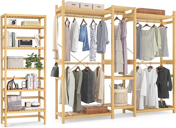 Bamboo Garment Rack and Bookshelf Bundle, Natural