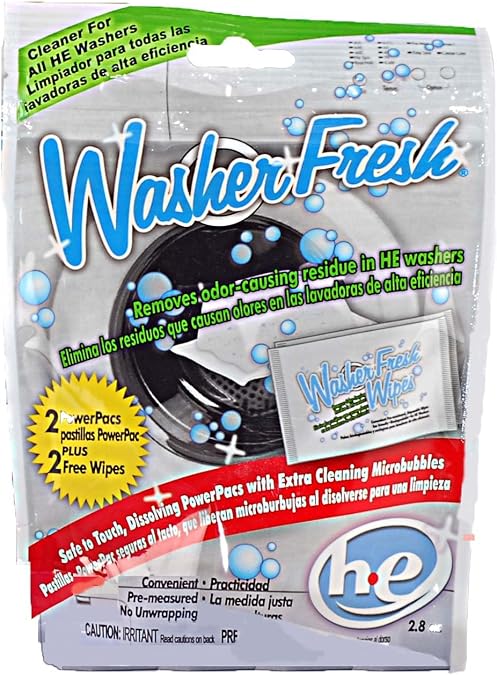 Washing Machine Cleaner, Cleans Front Load and Top Load Normal or High Efficiency Washers, 2 PowerPac Dissolving Pouches and Cleaning Wipes (4-Pack)