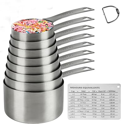 Measuring Cups Set, 188 Stainless Steel Measuring Cups for Dry & Liquid, Metal Measure Cups With Bonus Magnetic Conversion Chart for Kitchen & Baking