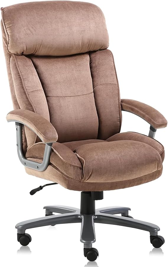 CLATINA Ergonomic Big and Tall Executive Office Chair with Upholstered Swivel 800lbs High Capacity Adjustable Height Thick Padding Headrest and Armrest for Home Office Beige