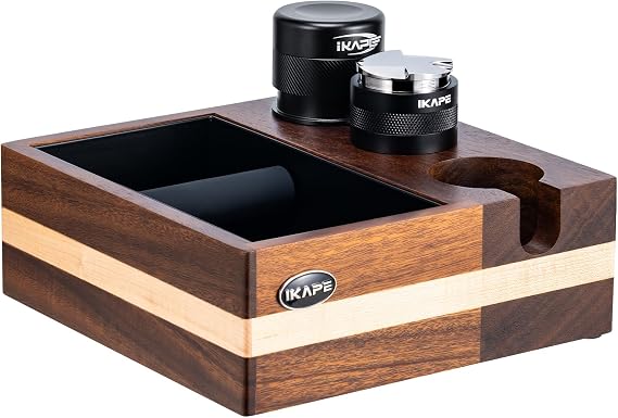 IKAPE 58MM Espresso Tamper Kit 3 in 1 Black, Including Coffee Tamper, Espresso Distributor, Espresso Knock Box & Coffee Organizer Box 2 IN 1
