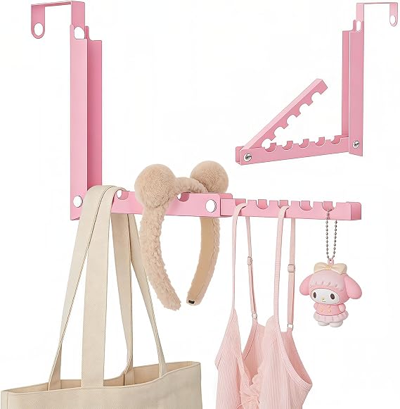 Pink Over the Door Hooks,Foldable Over the Door Hanger for Clothes