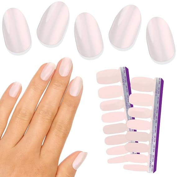 Color Street - Glazed Over - 16 Double-Ended Nail Polish Strips | Features Shimmery White Color, Pink Flash Effect, Shimmer Finish, Easy Peel-and-Apply Design with No Dry Time for Wear.