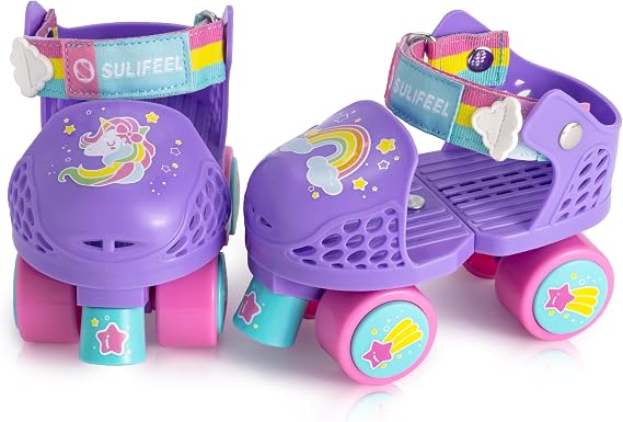 SULIFEEL Kids Adjustable Quad Roller Skates for Girls and Boys, Toddler Beginner,Age 3-5 Years Old