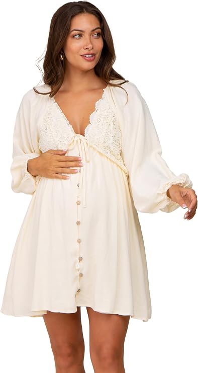 PinkBlush Crochet Lace Button Front Maternity Dress