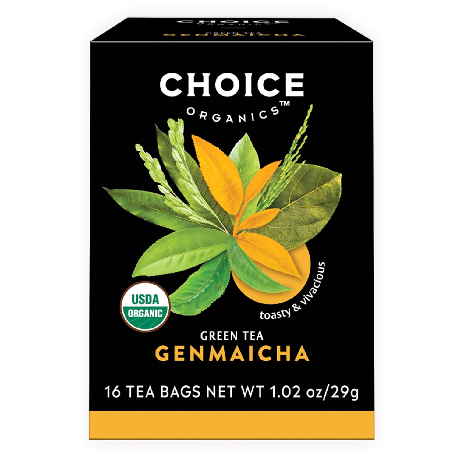 Choice Organics - Organic Genmaicha Tea 6 Pack - Green Tea with Toasted Brown Rice - Compostable - 96 Organic Green Tea Bags