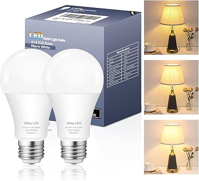 3 Way Light Bulbs 50 100 150 Warm White, A19 3000K, 51015W Energy Saving 500 1000 1500 Lumens, E26 Base LED Bulbs Perfect for Reading, 2 Pack