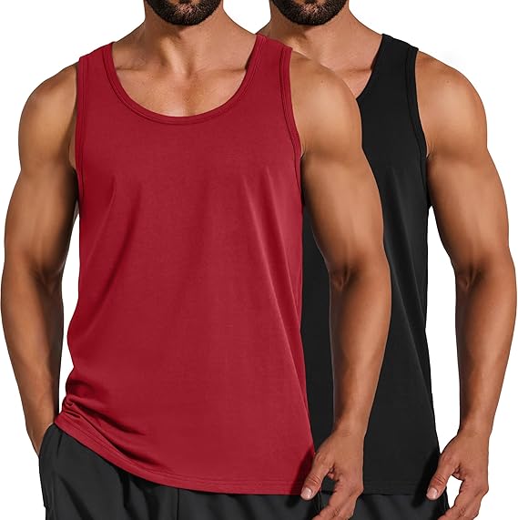 COOFANDY Mens Cotton Tank Tops Workout Summer Sleeveless Muscle Gym Shirts Athletic Beach Tee Shirt Pack