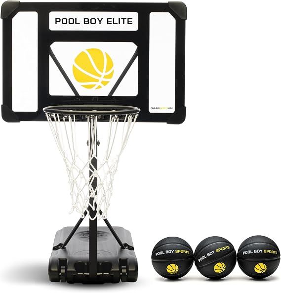 Pool Basketball Hoop - Set Includes 3X Composite Leather Basketballs, Air Pump, Tools - Adjustable Poolside Basketball Hoop - Made for Kids, Teens, Adults