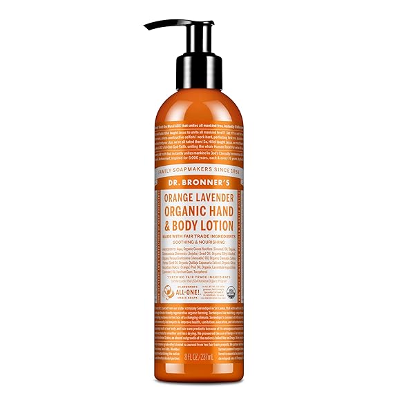 Dr. Bronner's Organic Lotion (Orange Lavender 8 Ounce) Organic Moisturizer for Hands, Face & Body Vegan, Non-GMO