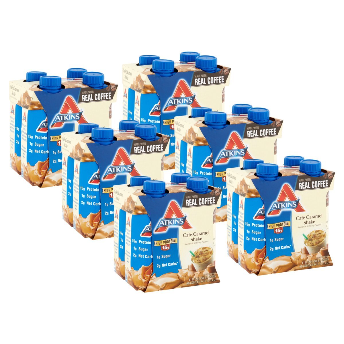 Atkins Ready To Drink Shake, Café Caramel, 11 Ounce, 4 Count Pack of 6