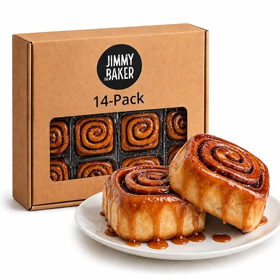 Jimmy The Baker Sticky Buns Without Nuts (14 Pack) - 5.5 Oz Cinnamon Rolls Topped With Caramel And Honey, Individually Wrapped - Rich Cinnamon Flavor